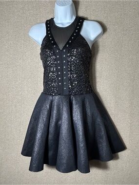 Weissman Dance Dress Costume SA Small Adult Black Studded Sequins Skater Musical